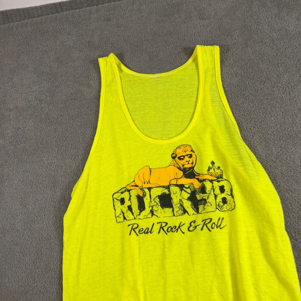 Vintage Rock 98 Real Rock & Roll Lion Graphic Tank Top Neon Yellow Sleeveless XL